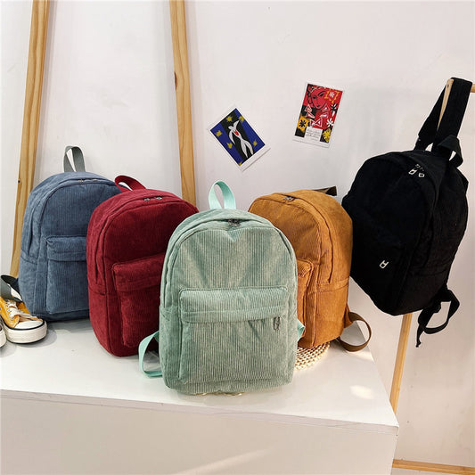 Large Capacity Corduroy Front Pocket Backpack