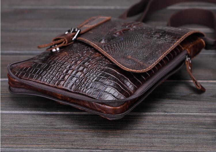 Vintage Alligator Skin Pattern Genuine Leather Messenger Bag