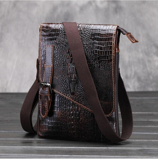 Vintage Alligator Skin Pattern Genuine Leather Messenger Bag