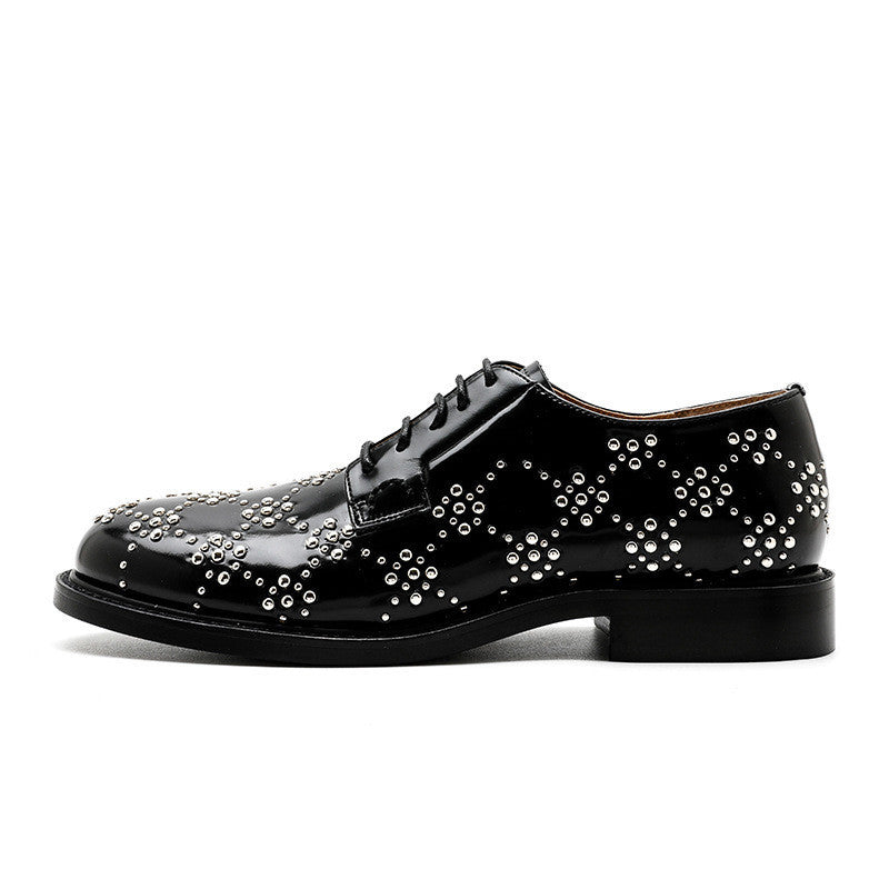 Spring Patent Leather Rivets British Style Net Red Black Small Leather Shoes