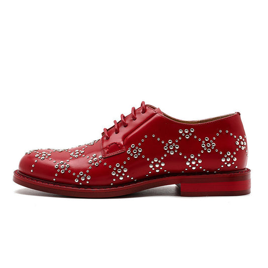 Spring Patent Leather Rivets British Style Net Red Black Small Leather Shoes