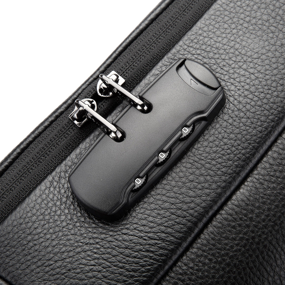 BANGE Leather Backpack Business Fashion Bag Password Lock Bag