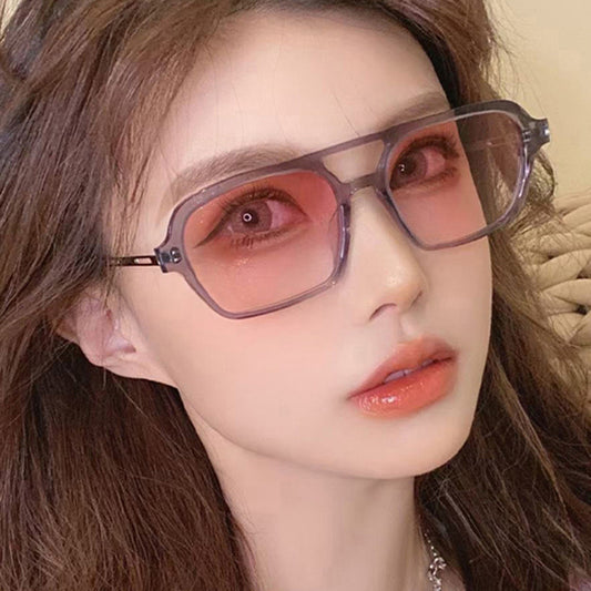 Vintage Double Bridge Cutout Square Sunglasses