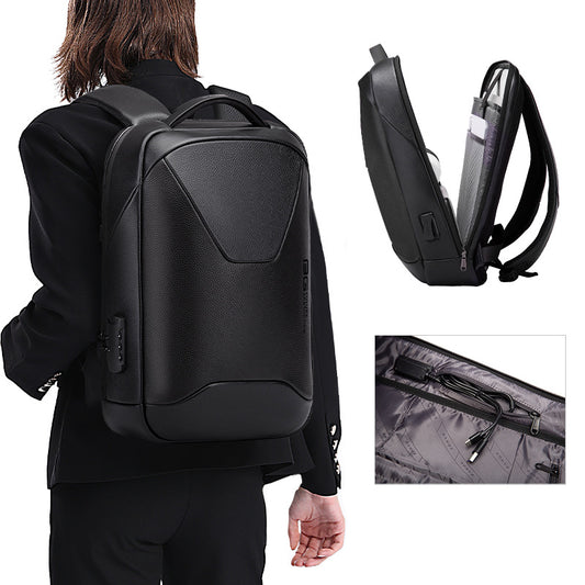 BANGE Leather Backpack Business Fashion Bag Password Lock Bag
