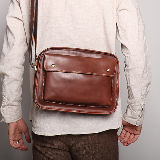 Men's Real-leather Bag Cowhide Casual Simple Shoulder