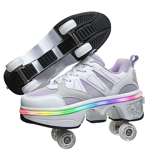Colored Lights Four-wheel Rollerskate Foldable Dual-purpose The Skating Shoes
