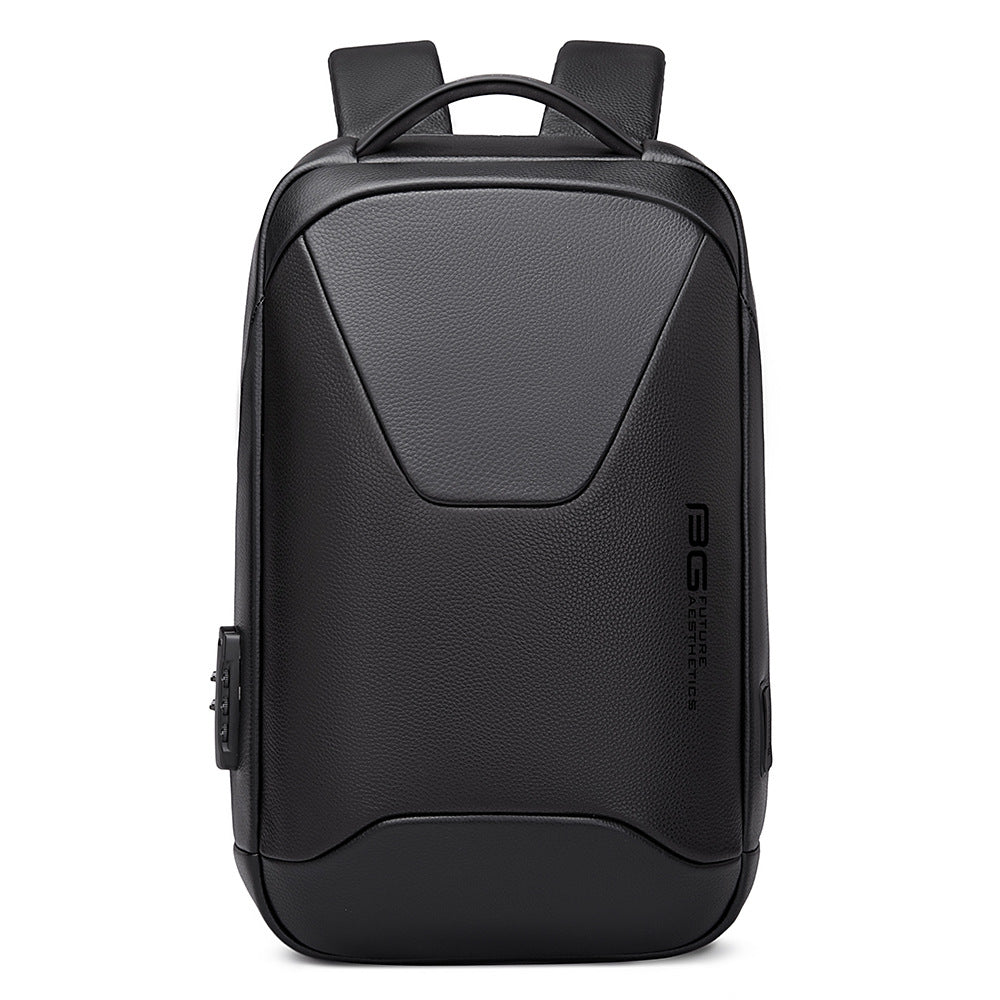 BANGE Leather Backpack Business Fashion Bag Password Lock Bag