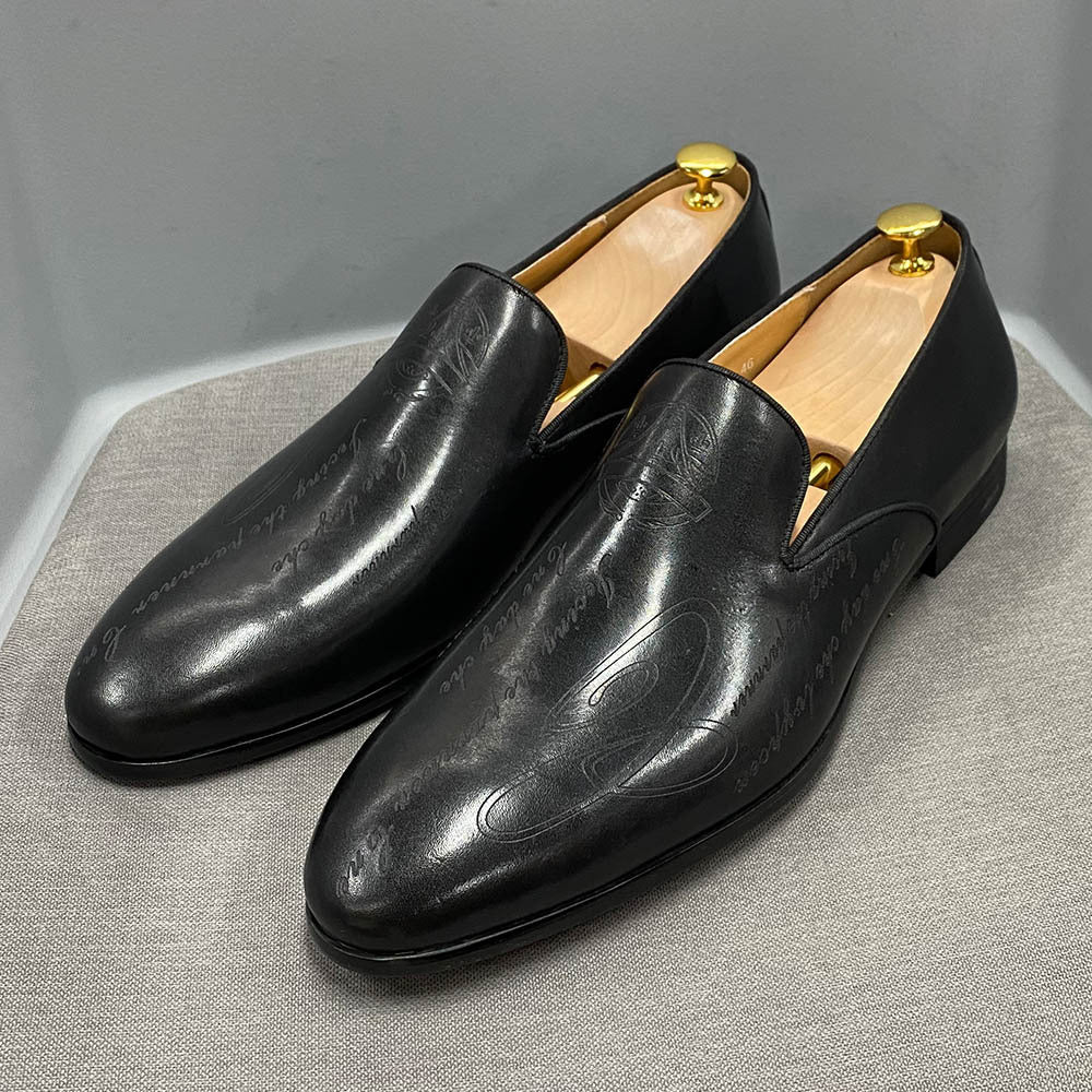 Italian Style Hand-painted Letters Men's Leather Dress Shoes Casual Shoes