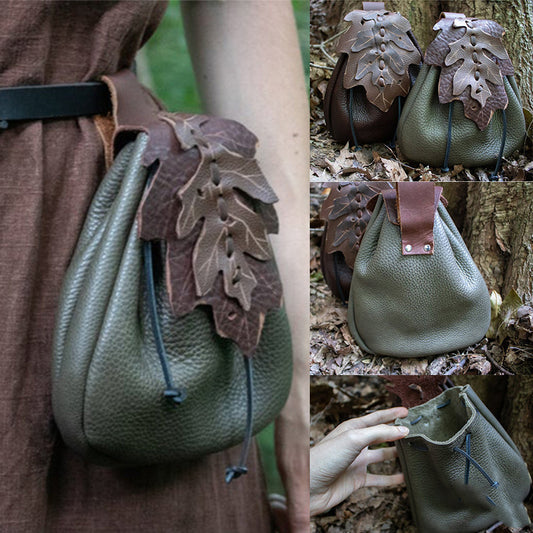 Faux Leather Medieval Leaf Pattern Belt Bag
