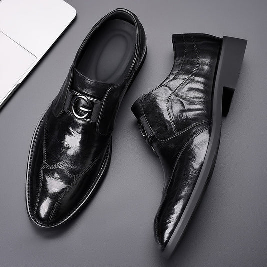 Full-grain Sheepskin Business Formal Wear Leather Shoes Men's Retro British One Pedal
