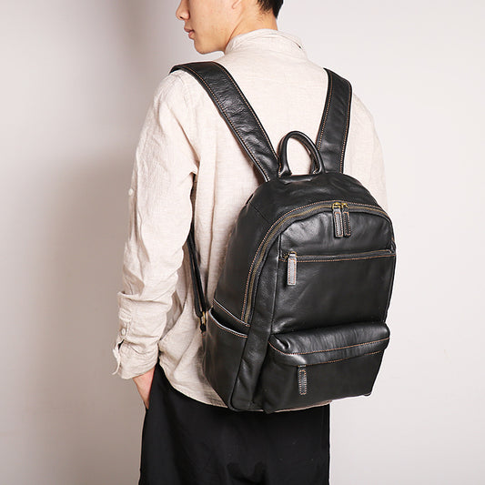 Leather 14-inch Computer Backpack Outdoor Travel Bag
